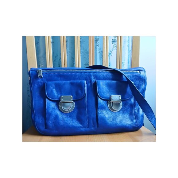 Fossil Riley Blue Large Crossbody Fold Over Tote Bag Purse Versatile Spacious - Picture 3 of 9